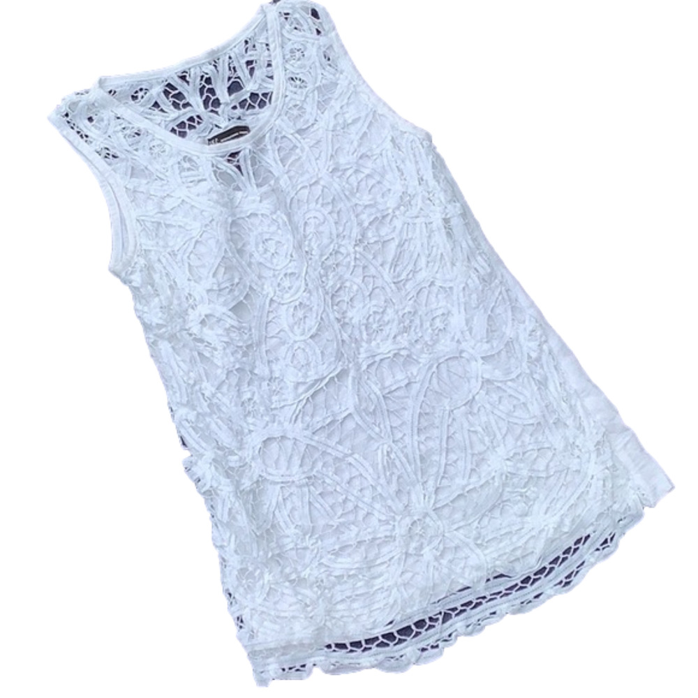 INC Open Weave White Sleeveless top Sz S